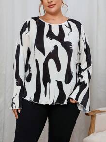 SHEIN Essnce Plus Graphic Print Flare Sleeve Blouse - Multicolor - View 6