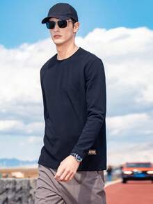 Men Letter Patched Detail Tee - Black - View 5