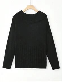 SHEIN Clasi Plus Solid Drop Shoulder Sweater Knit Pullover Fall Winter Sweater - Black - View 2
