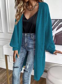 SHEIN Clasi Drop Shoulder Casual Design Cardigan - Teal Blue - View 5