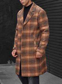 Manfinity Homme Loose Fit Men's Plaid Lapel Collar Overcoat - Multicolor - View 5