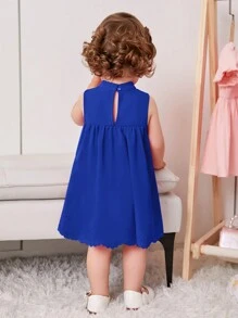 SHEIN Vestido para bebé niña con lazo delantero cortado a láser - Azul - Ver 2