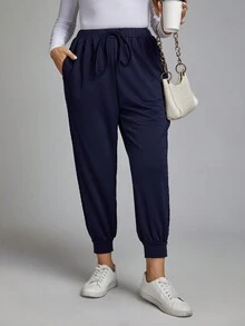 SHEIN LUNE Plus Drawstring Waist Sweatpants - Blue - View 5