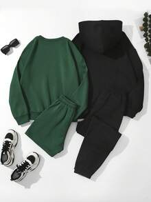 SHEIN Unity Đồ họa Chữ cái Lót nhiệt Áo nỉ & Eo dây rút Quần thể thao - Nhiều màu - Xem 2