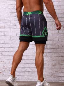 Manfinity Sport Corelite 男士字母圖案運動短褲（帶手機袋）