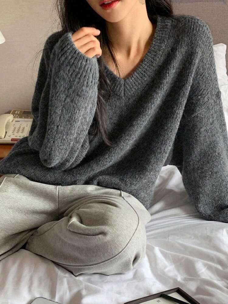 Solid Batwing Sleeve Oversized Sweater,Long Sleeve Tops,Fall Clothes
