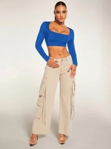 SHEIN BAE Square Neck Crop Top - Royal Blue - View 6