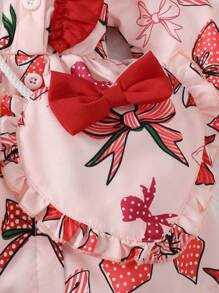 Bebé niña Vestido con estampado de lazo ribete con fruncido con bolso