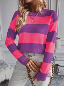 Chiquease Suéter de punto con hombros caídos y bloques de color para otoño e invierno - Multicolor - Ver 6