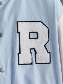 Manfinity RebelGame Oversized Men's Striped Trim Letter Patched Drop Shoulder Varsity Jacket - Baby Blue - View 3