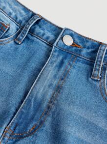 SHEIN Teen Girl Slant Pocket Flare Leg Jeans - Medium Wash - View 4