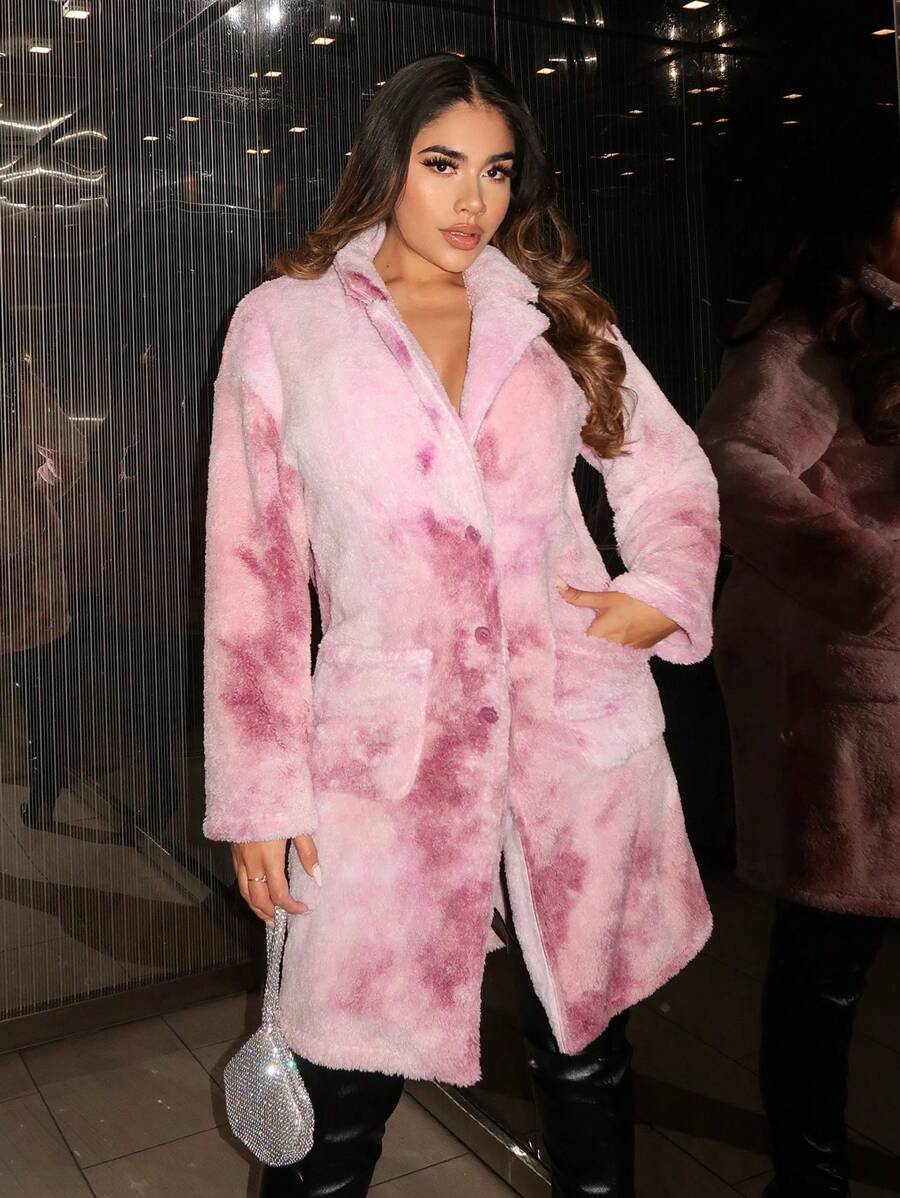 SHEIN SXY Tie Dye Dual Pocket Drop Shoulder Coat - Multicolor - View 1