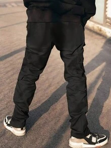 Manfinity Homme Men Flap Pocket Drawstring Waist Cargo Pants - Black - View 2