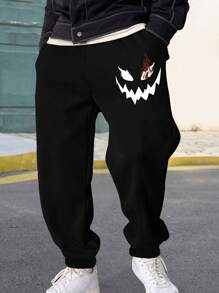 Manfinity Homme Dáng rộng Nam Biểu Hiện In Hình Dây Rút Eo Dài Thấm Hút Mồ Hôi Quần Đồ Họa Đi Chơi Thời Trang Bạn Trai Quà Tặng - màu đen - Xem 8