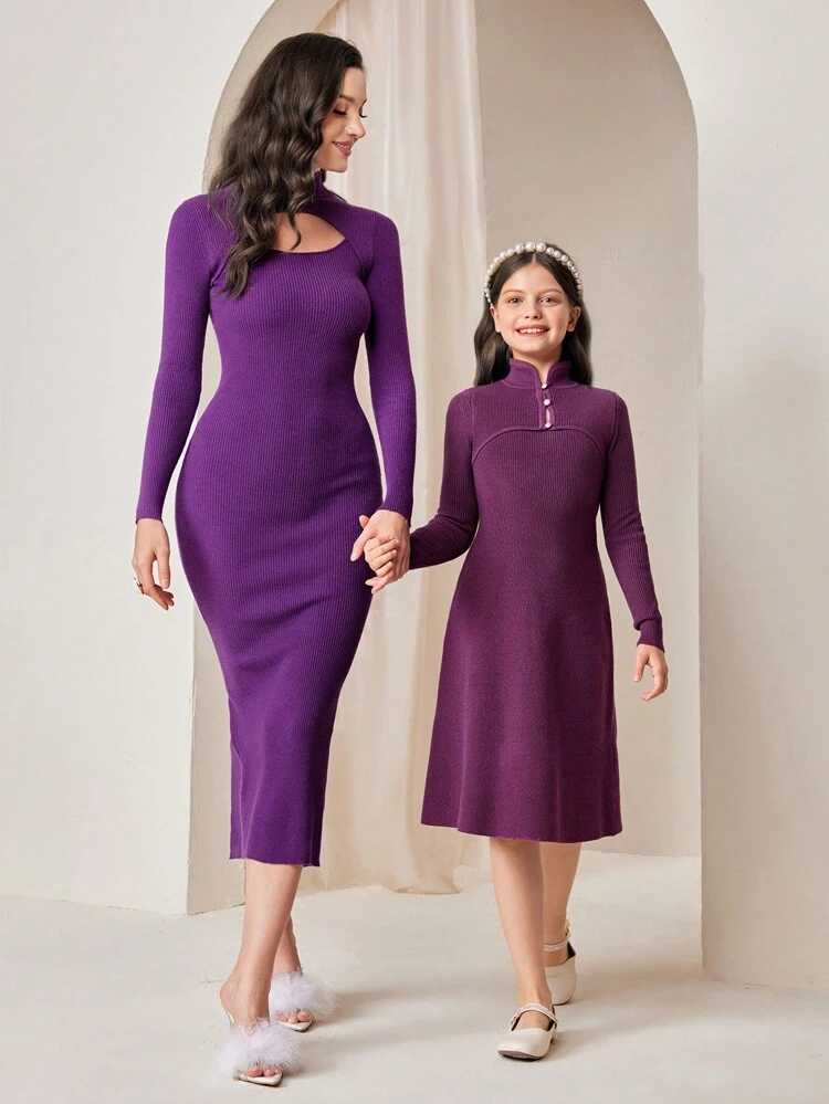 Tween Girl 1pc Button Front Sweater Dress