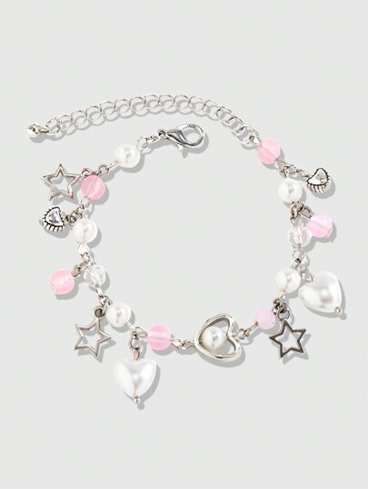 Kawaii 1 pieza pulsera con dije de corazón y estrella de aleación de cobre a la moda para mujer para decoración diaria