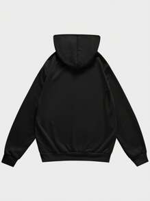 ROMWE MEN Street Life 男士星星&字母圖案抽繩連帽衫 - 黑色 - 查看 2