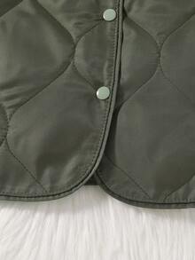 SHEIN Young Girl 1pc Snap Button Up Quilted Coat & 1pc Skirt - Army Green - View 3