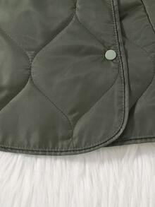 SHEIN Young Girl 1pc Snap Button Up Quilted Coat & 1pc Skirt - Army Green - View 4