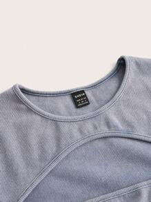 SHEIN ICON 正面剪裁短款T恤 - 藍色 - 查看 4