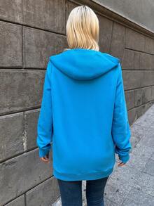 EURMUSE Solid Hooded Sweatshirt - Blue - View 2