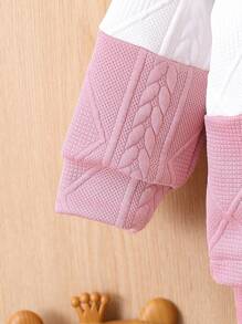 Baby Girl Colorblock Zip Up Hooded Jacket & Sweatpants Without Tee - Pink - View 5