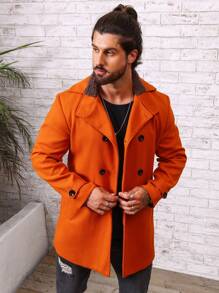 Manfinity Homme Men Slant Pocket Double Breasted Overcoat - Orange - View 8