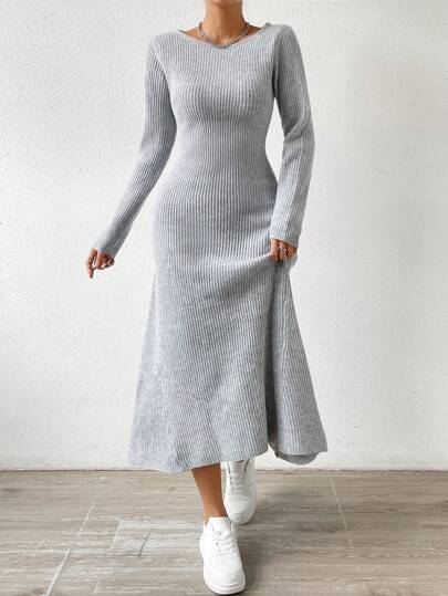 RosyDaze 素色條紋針織毛衣洋裝