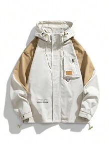 Chaqueta de hombres Cordón Bolsillo Cremallera Parches Color combinado Letras Casual