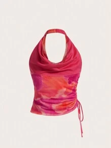 Aveloria Rosie Top halter con efecto tie-dye, drapeado delantero y cordón lateral