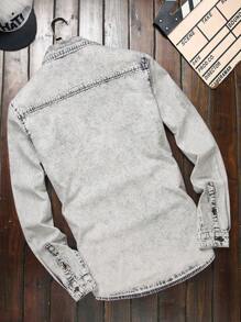 Manfinity Homme Men Contrast Panel Denim Shirt Without Tee - Grey - View 2