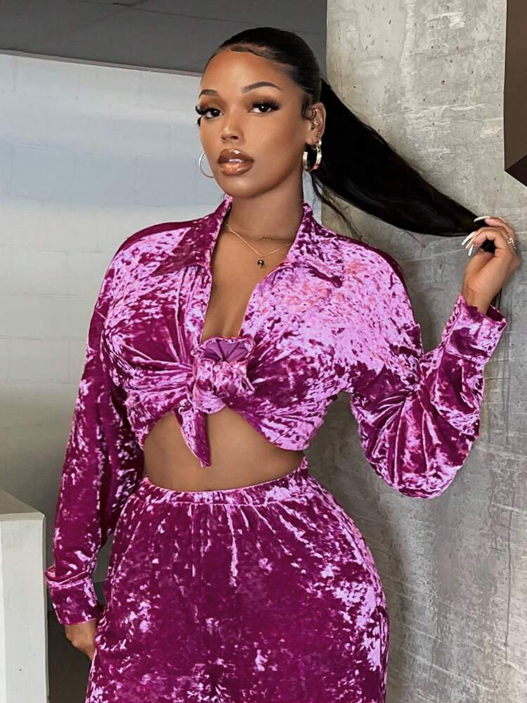 Drop Shoulder Velvet Shirt
