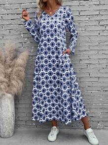 SHEIN LUNE 滿版印花隱藏口袋洋裝