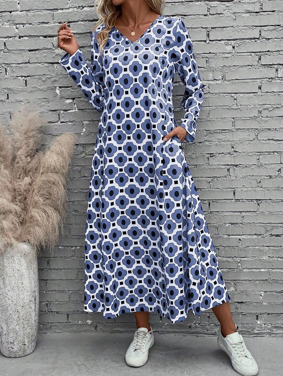 SHEIN LUNE 滿版印花隱藏口袋洋裝