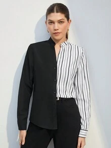 BizChic Striped Print Button Front Shirt - Multicolor - View 7