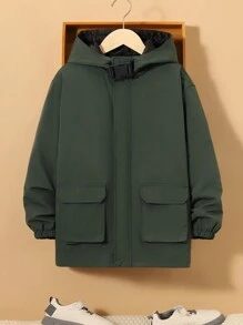 SHEIN Casaco acolchoado com capuz e bolso com aba Tween Boy