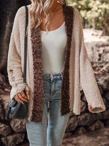 SHEIN LUNE Contrast Trim Drop Shoulder Cardigan - Multicolor - View 3