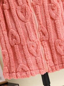 SHEIN Tween Girl 1pc Solid Hooded Teddy Coat - Pink - View 5