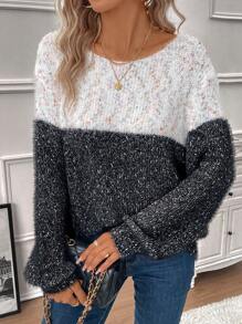 SHEIN LUNE Pull À Blocs De Couleurs Épaule tombante