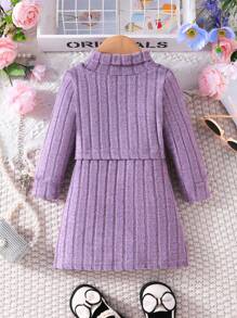 女嬰高低下擺 T 恤和吊帶洋裝 - 紫色 - 查看 2