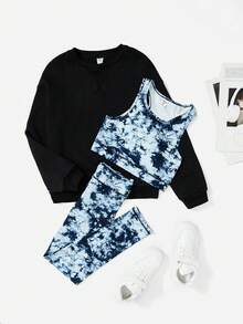 SHEIN 女大童素色套頭衫&紮染緊身打底褲 - 彩色 - 查看 3