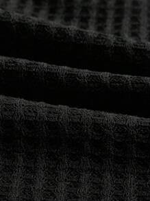 SHEIN EZwear 大碼缺口領短款T恤 - 黑色 - 查看 4