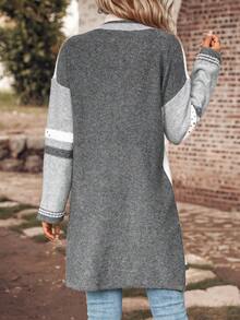 SHEIN LUNE Áo khoác cardigan trễ vai phối màu - Nhiều màu - Xem 2