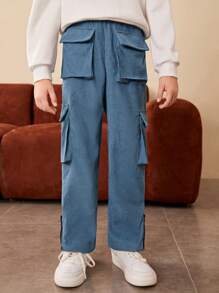 SHEIN Tween Boy Flap Pocket Zip Hem Cargo Pants - Baby Blue - View 6