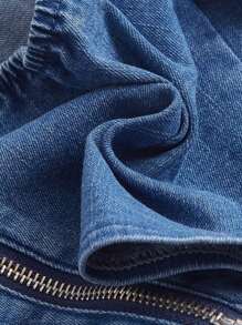 SHEIN MOD Plus One Shoulder Ruffle Trim Denim Top - Light Wash - View 4