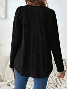 SHEIN LUNE 缺角領落肩荷葉邊T恤 - 黑色 - 查看 2