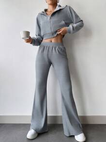 RueChic Zip Up Crop Jacket & Flare Leg Pants