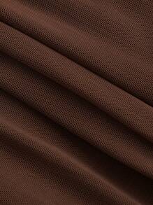 SHEIN MOD 方領喇叭袖褶飾手帕下擺T恤 - 棕色 - 查看 4