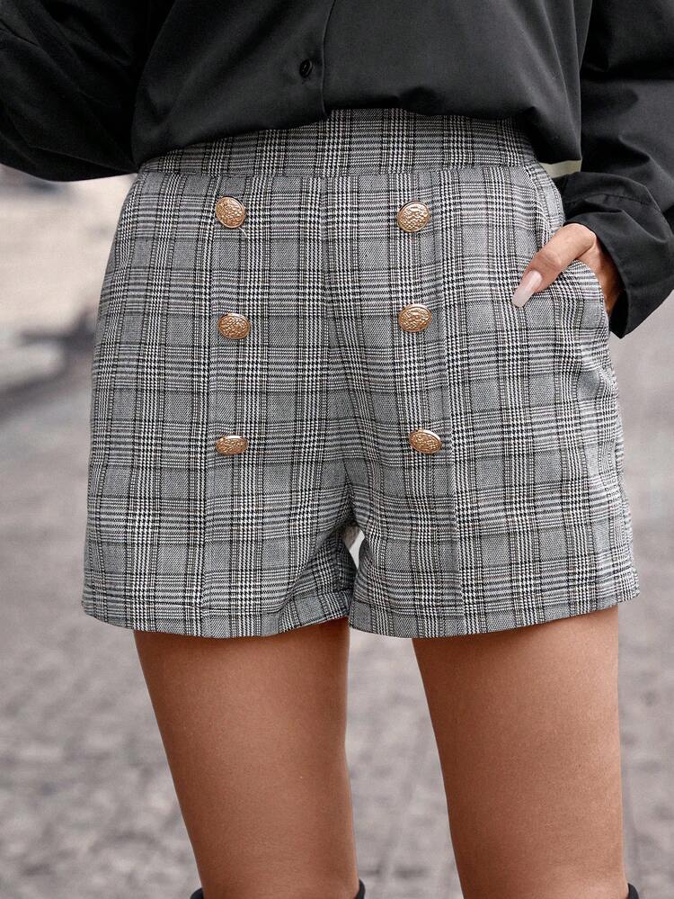 Plaid Print Double Breasted Shorts