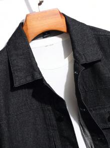 Manfinity Homme Men's Loose-Fit Denim Jacket With Flap Pockets (Tee Not Included) - Black - View 8